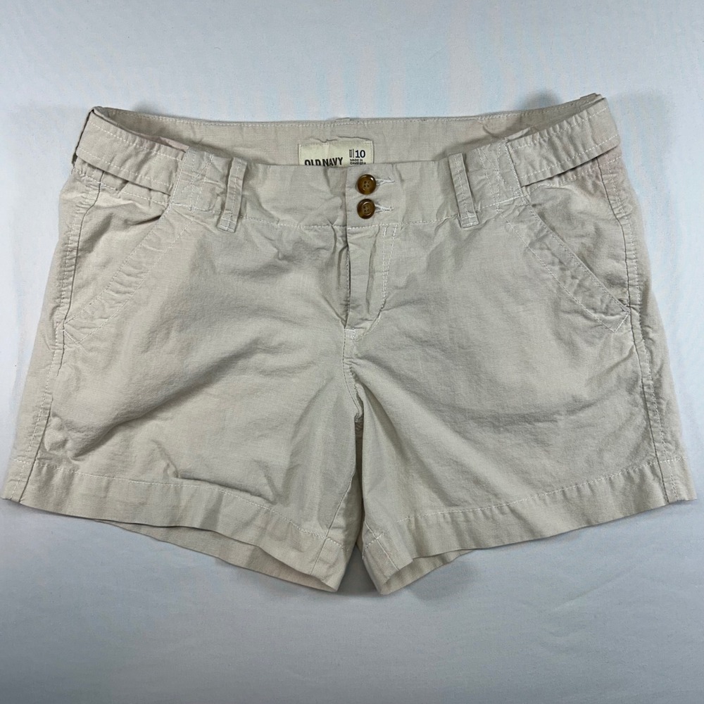Old Navy Womens Khaki Chino Shorts Size 10 Beige Double Button Casual Summer